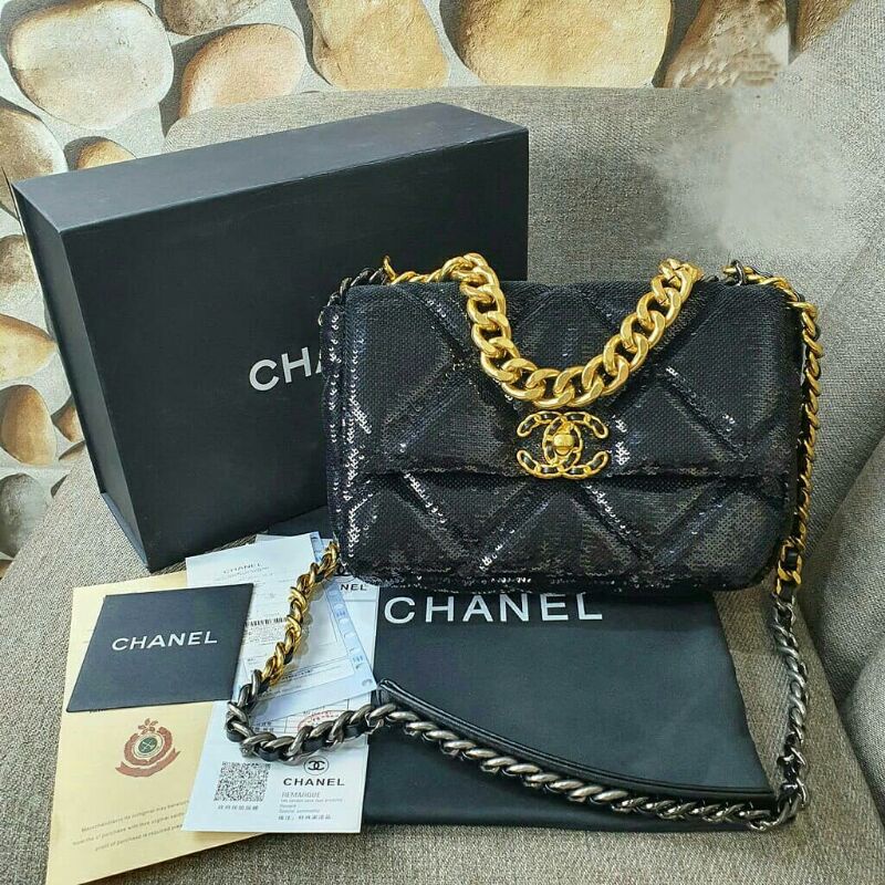 Chanel 19 Sequins uilted Flap bag AS2168-3 (Pls baca deskripsi lengkap)