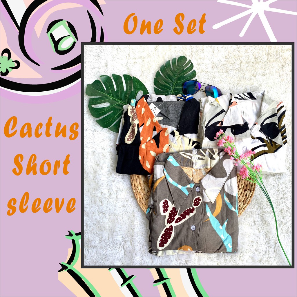(FREE GIFT) CACTUS SET SHORT SLEEVE / CACTUS SET WANITA LENGAN PENDEK  / KAKTUS SET WANITA