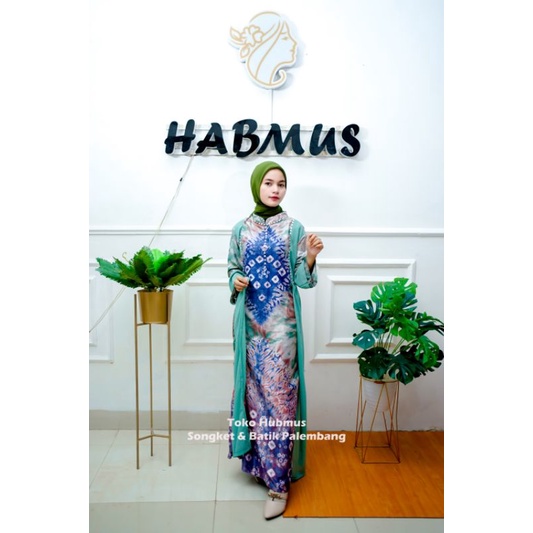 Gamis jumputan palembang asli sutra silk mix sifon