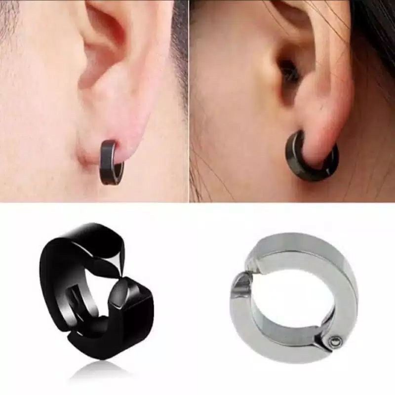 Anting Jepit Pria Wanita Korea Sepasang Warna Hitam Anting Gaya Tanpa Tindik Anting Magnet