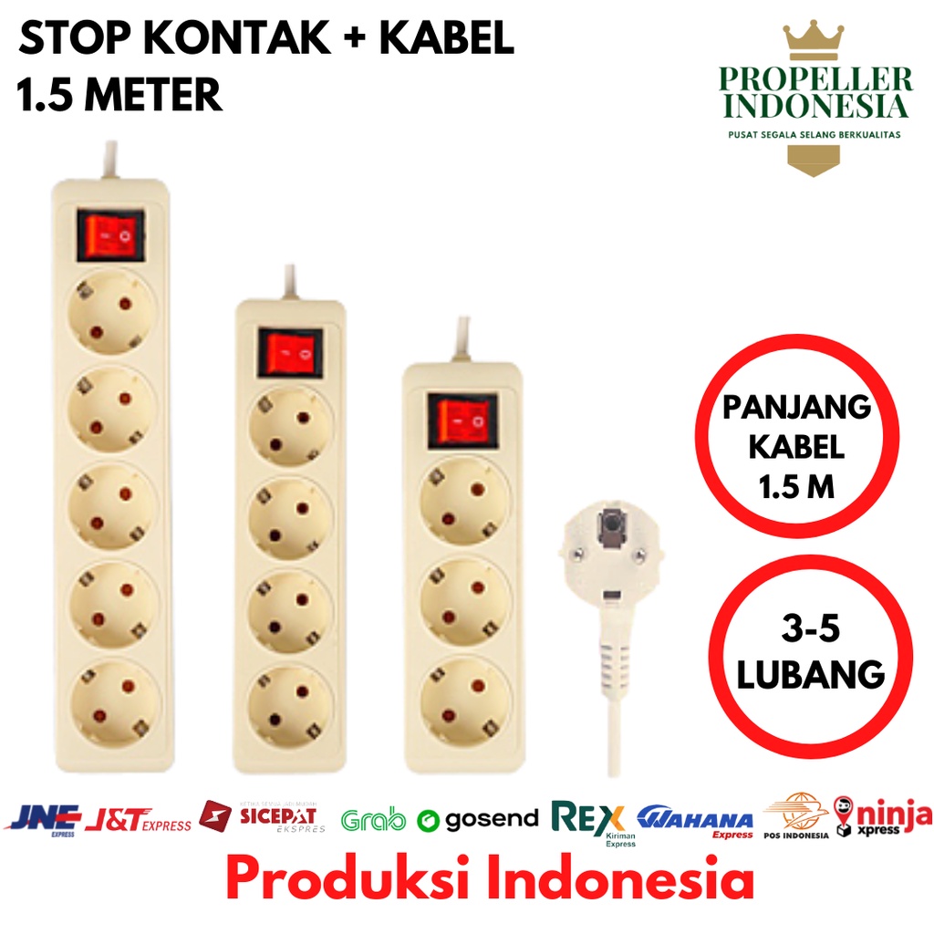 Stop Kontak Kabel 1.5 Meter Colokan Listrik Kabel Lampu 3 4 5 Lubang
