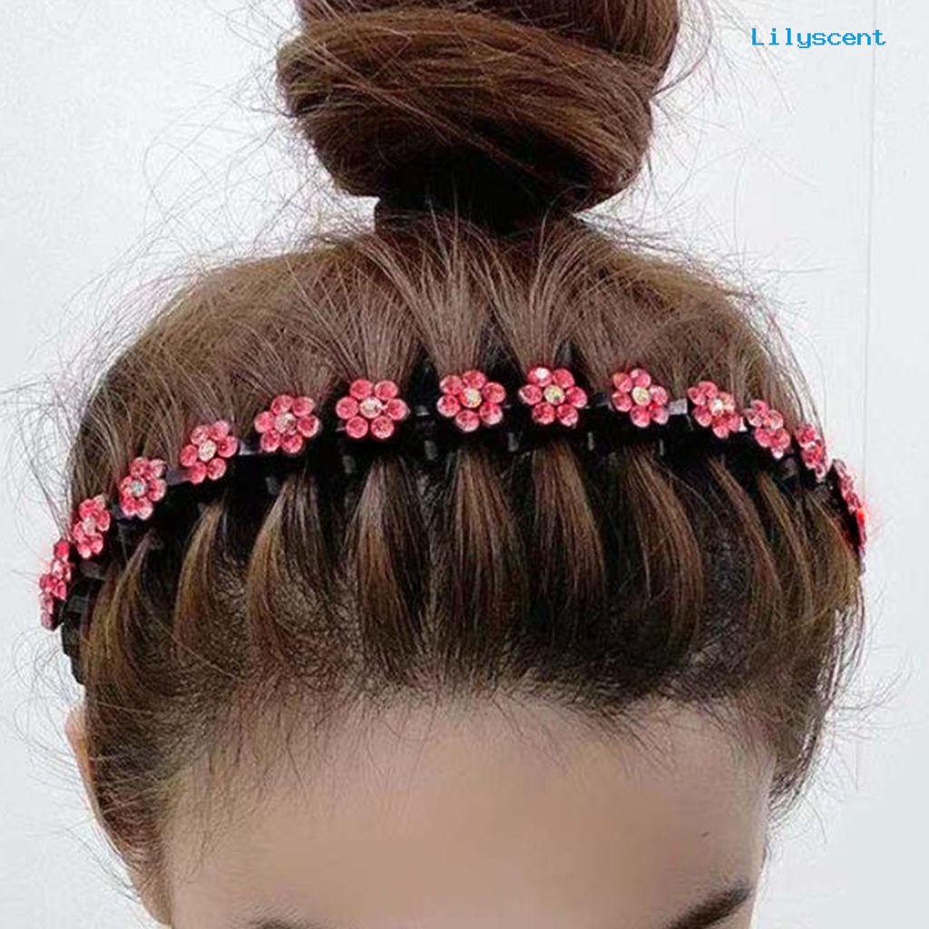 Ls Bando Elastis Anti slip Desain Bunga Hias Berlian Imitasi Aksesoris Rambut Wanita