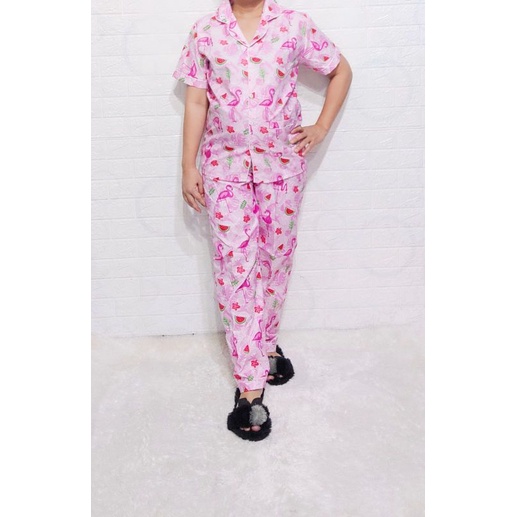 Baju Tidur Piyama Wanita Motif Flaminggo Pajamas Katun  / Baju Tidur setelan Wanita katun CP DEWASA Terbaru Bigsize Kekiniaan