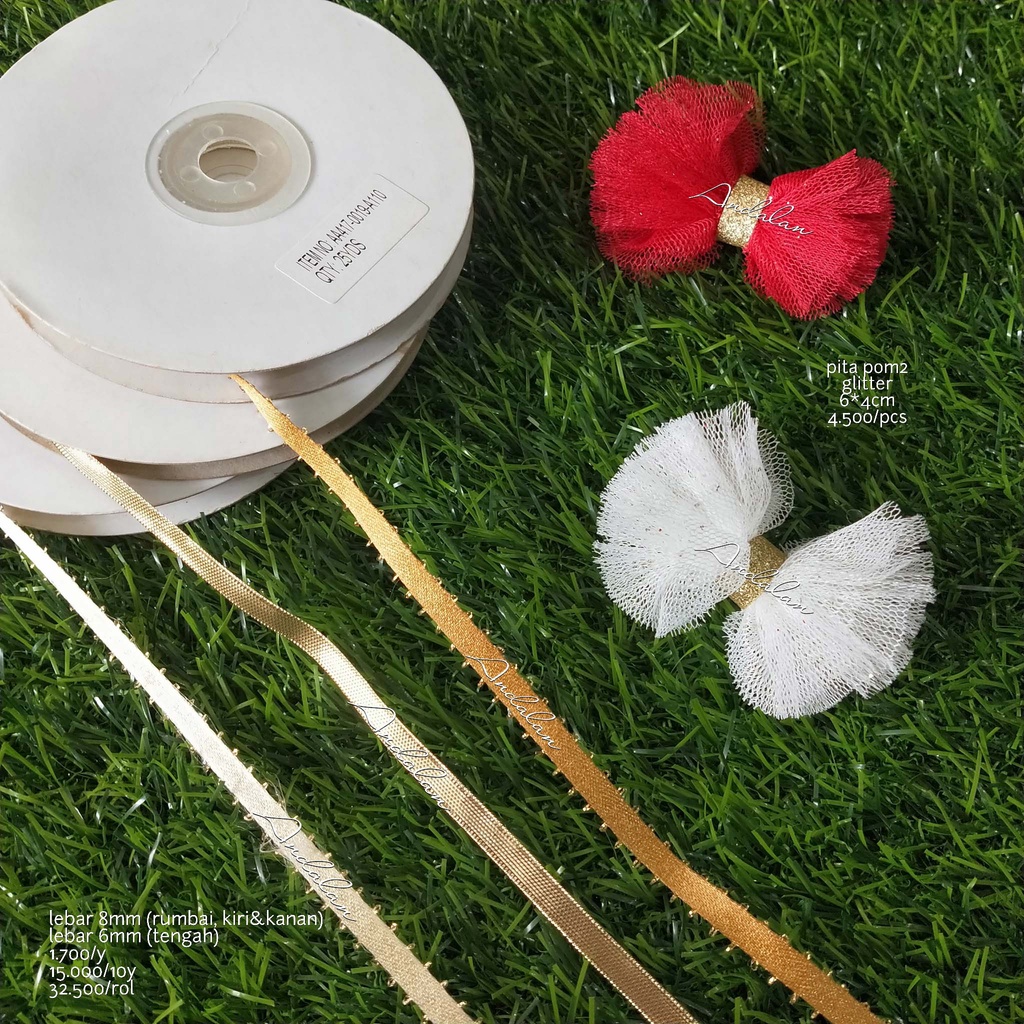 

Pita Fancy Rumbai 6mm dan 8mm hiasan rambut dekorasi bando per roll