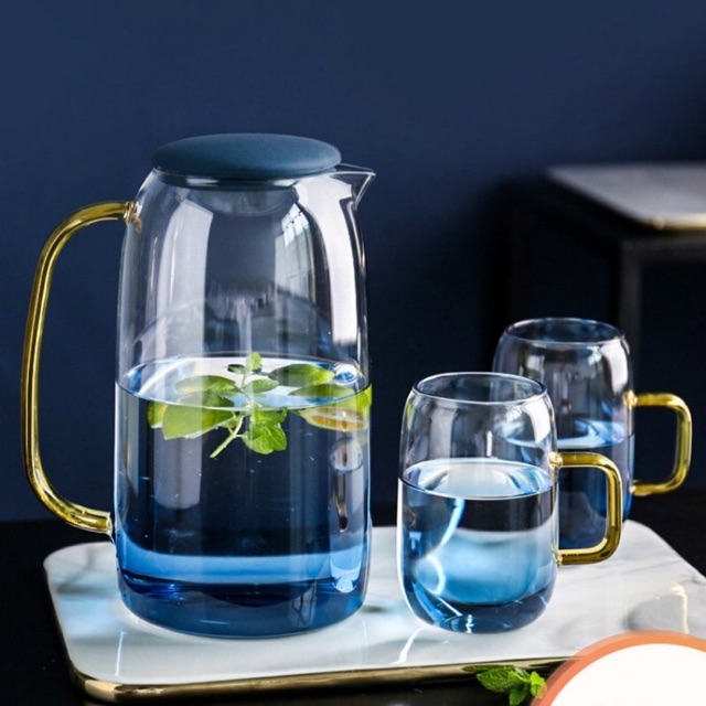 Ceret tekoh kaca set dan gelas kaca cantik (GARANSI PECAH)