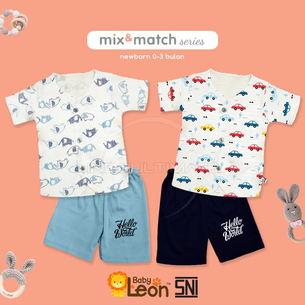 Baby Leon SNI Baju Setelan Pendek Bayi Tebal lembut SBJ-S11 Pakaian baju Stelan set Pendek Baju Celana oblong kaos singlet pendek anak Bayi baru lahir newborn laki laki perempuan perlengkapan kado hampers bayi harian rumah