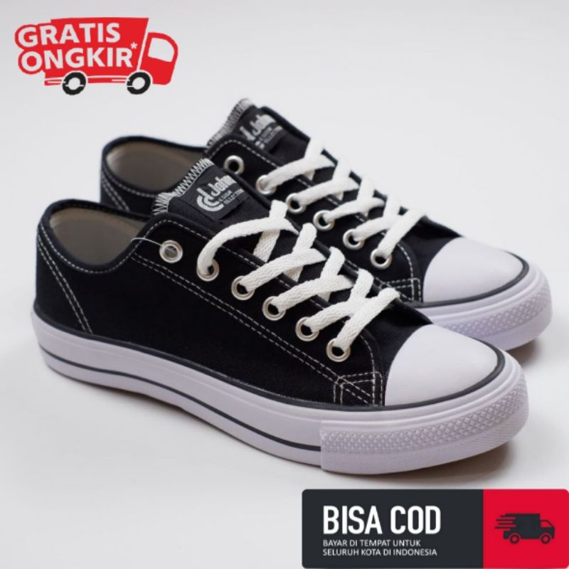 Sepatu Jonshon Basic Black White Low Original 100%