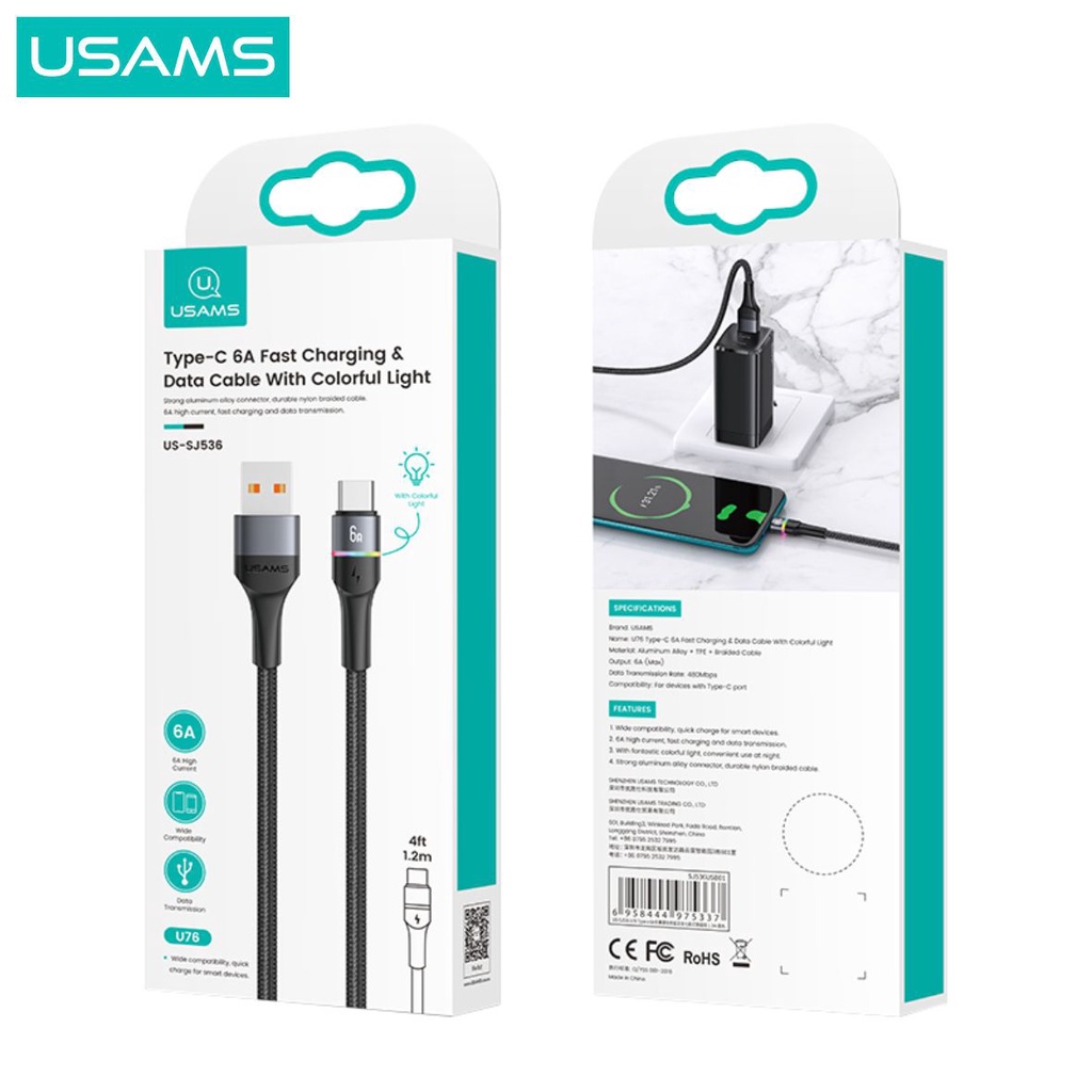 USAMS U76 Kabel Data Fast Charging USB to Type C 6A