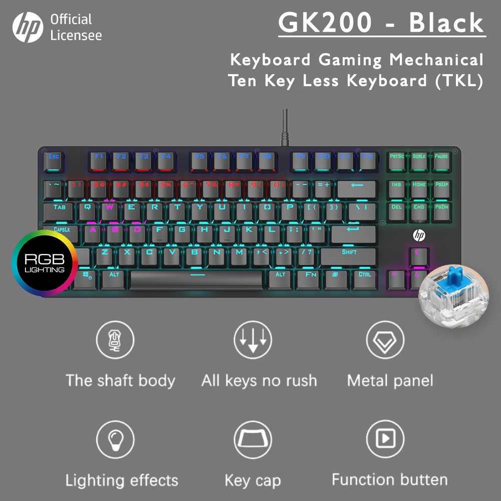 Keyboard Gaming HP GK200 RGB Blue Switch TKL Mechanical Keyboard