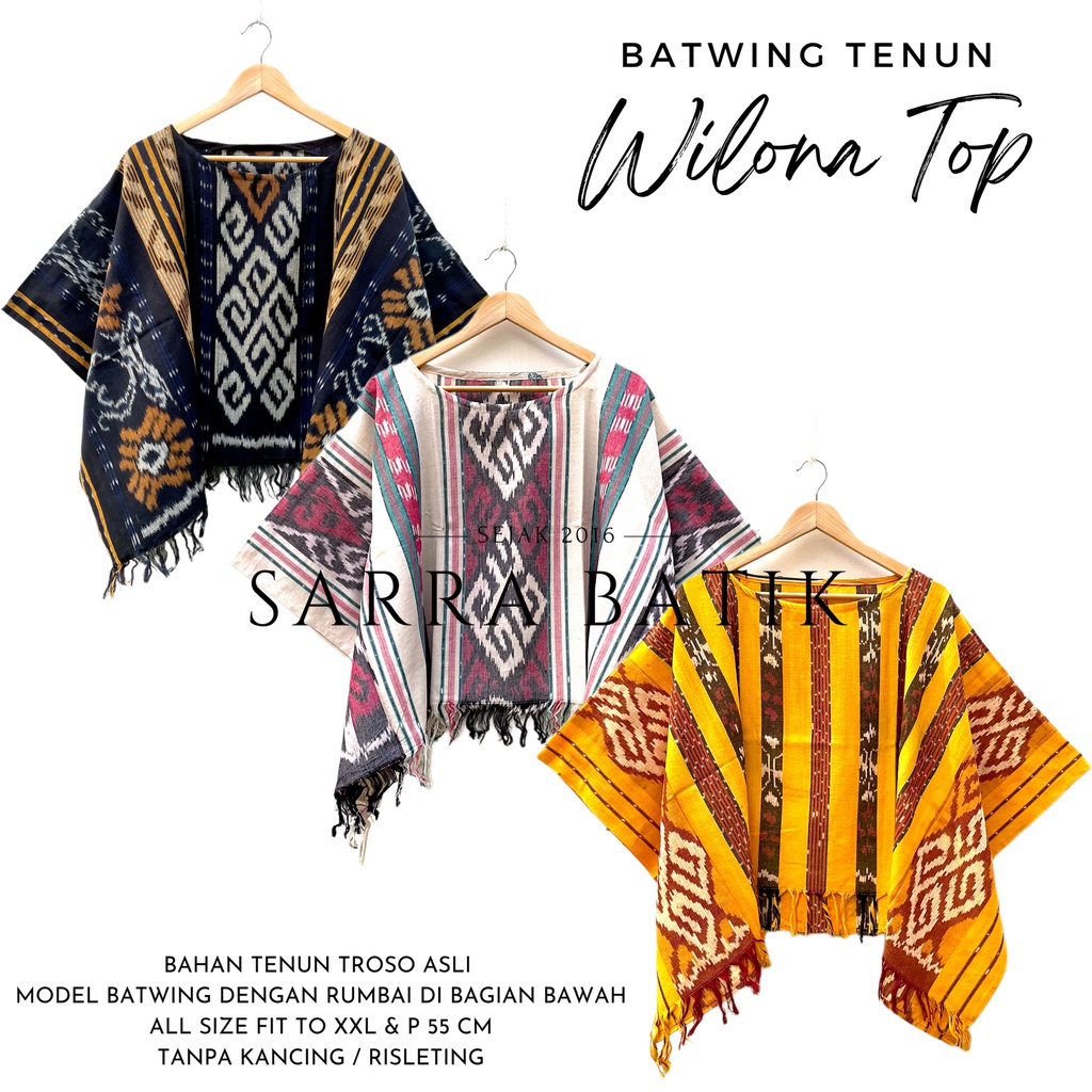 [PREMIUM] Wilona Top Tenun Troso Songket Batik Batwing Lowo Etnik Atasan Kerja Casual Modern