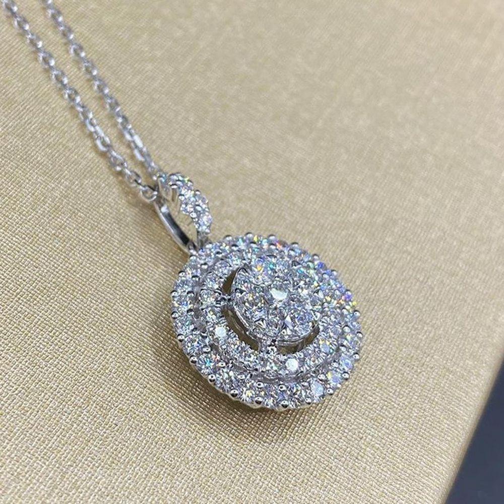 Kalung Rantai Wanita Liontin Cubic Zirconia Elegan Warna Silver Untuk Pesta Pernikahan