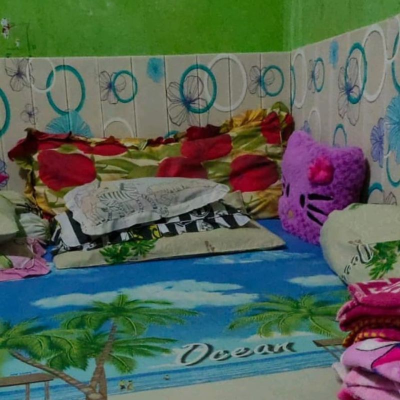 wallpaper foam premium 3D permukaan timbul motif circle toska bunga