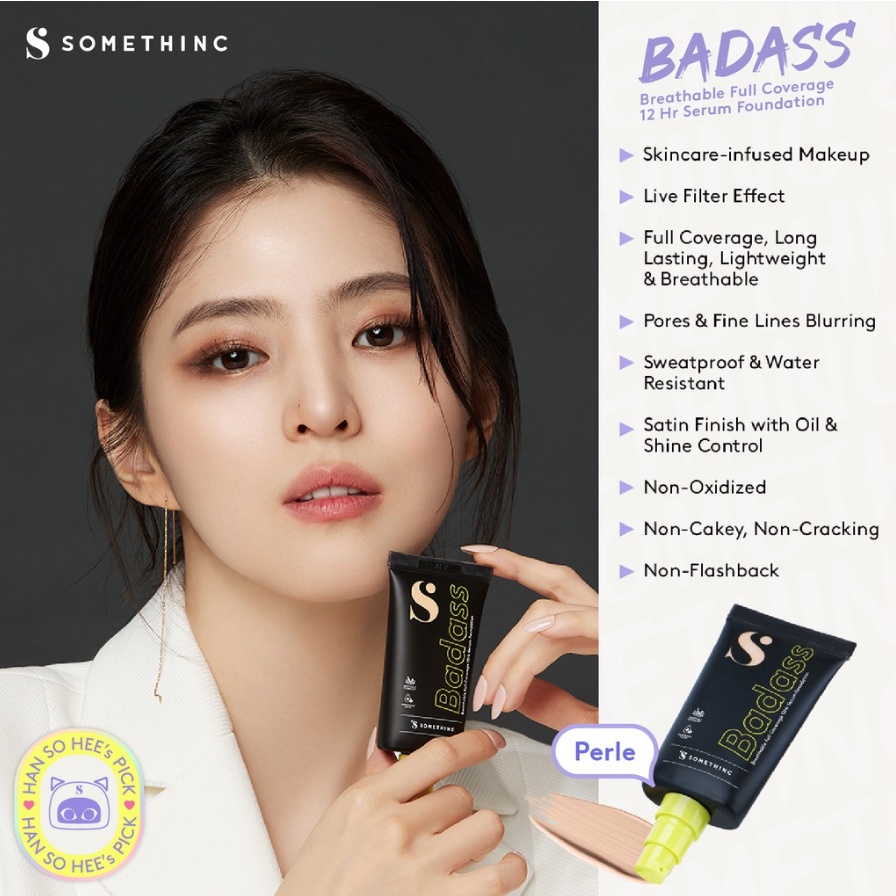 SOMETHINC BADASS Breathable Full Coverage 12HR Serum Foundation | PRISM Liquid Complexion Brush Blending Make Up Han So Hee