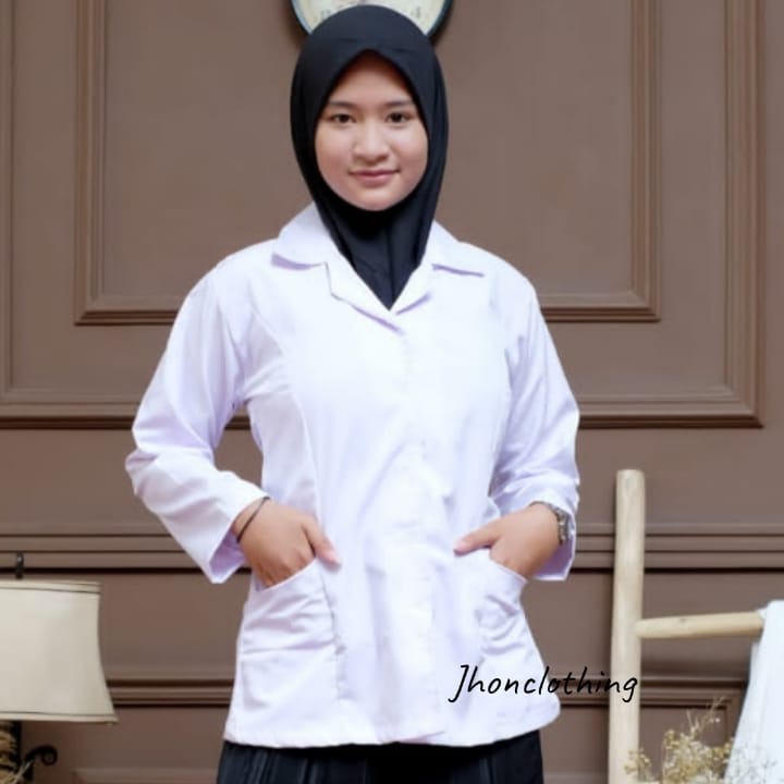 Baju Dinas Putih Wanita Seragam Putih PNS Baju Putih PDH Wanita BAJU PPL Seragam Guru PNS/ASN Kemeja Wanita Putih Formal Jumbo LD 120-130