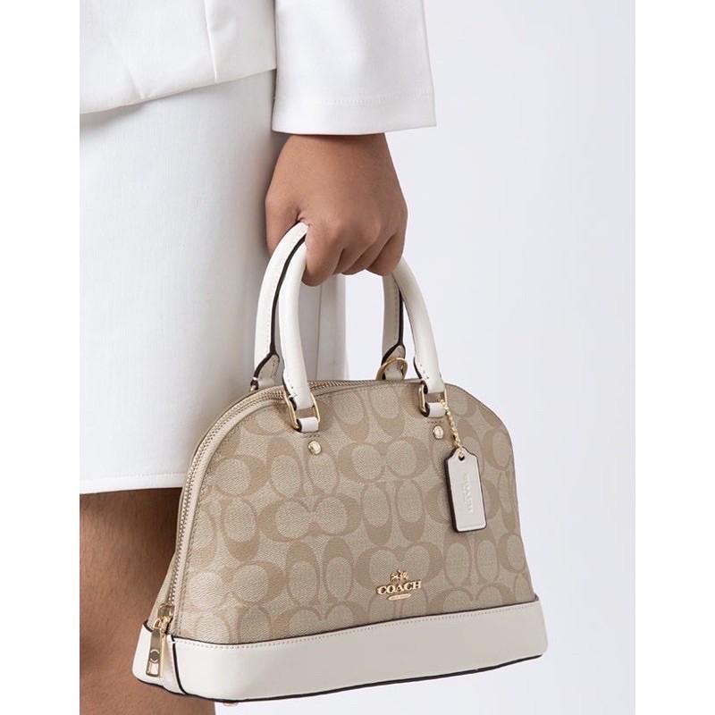 [ORIGINAL 100%] Coach F27583 Signature Mini Sierra Satchel Light Khaki Chalk/Coach Hand Bag Office