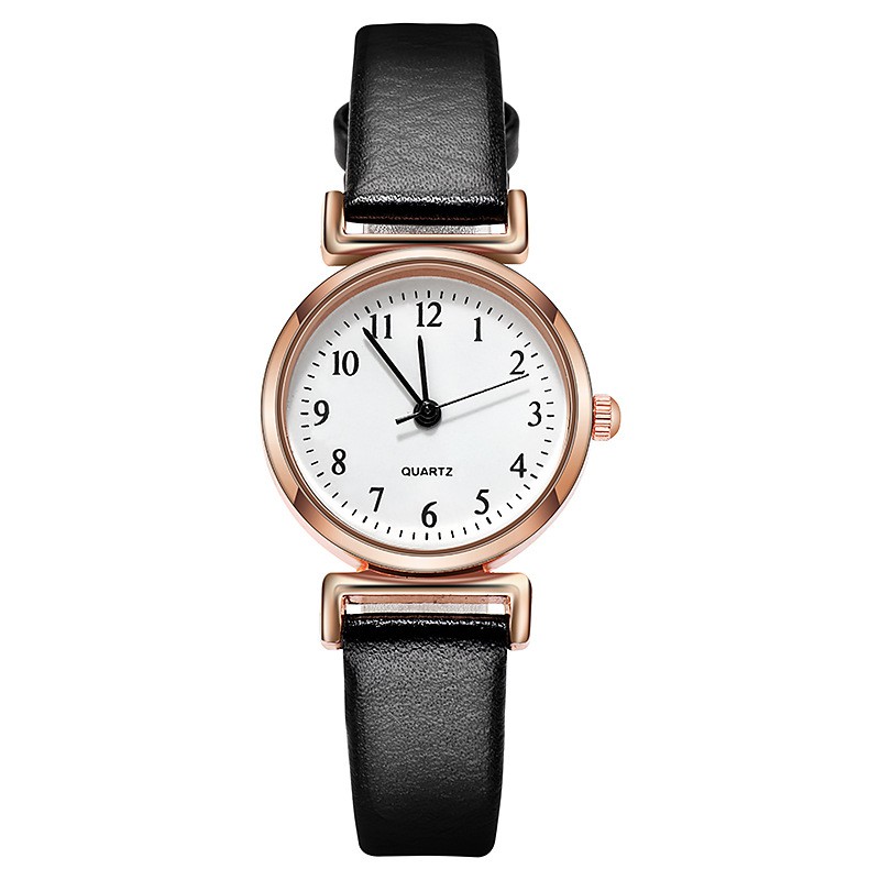 Jam Tangan Analog Quartz Wanita Kecil Tali PU Leather Korean Style Fashion Import-Angka Hitam