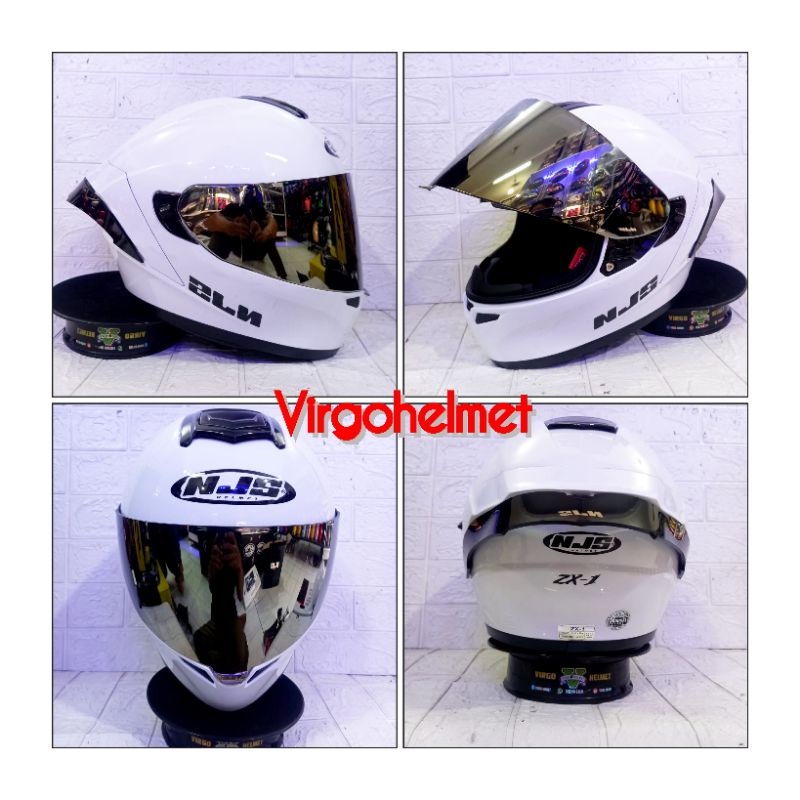 HELM NJS ZX-1 SOLID WHITE ORIGINAL PAKET GANTENG TERMURAH (ongkir 2 kg)