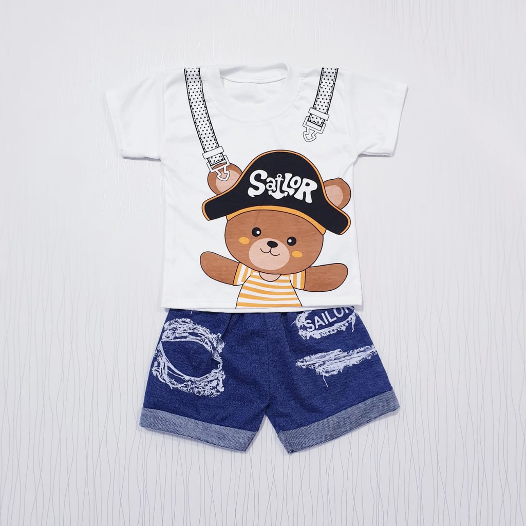 pakaian anak laki  laki sailor / setelan baju bayi bahan katun