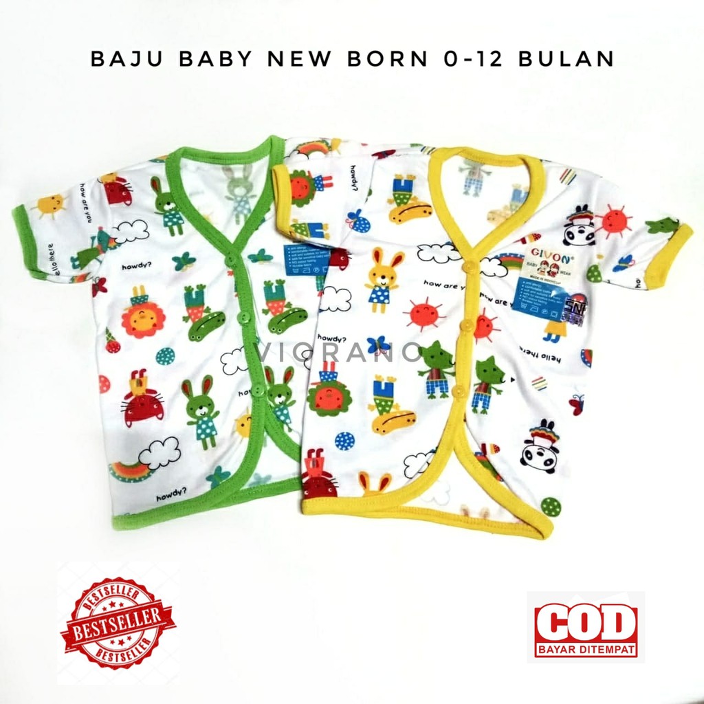 Baju Baby New Born Givon Lengan Pendek SNI Baju Bayi 0-12 Bulan Model Kancing Bis Baby Wear Super So