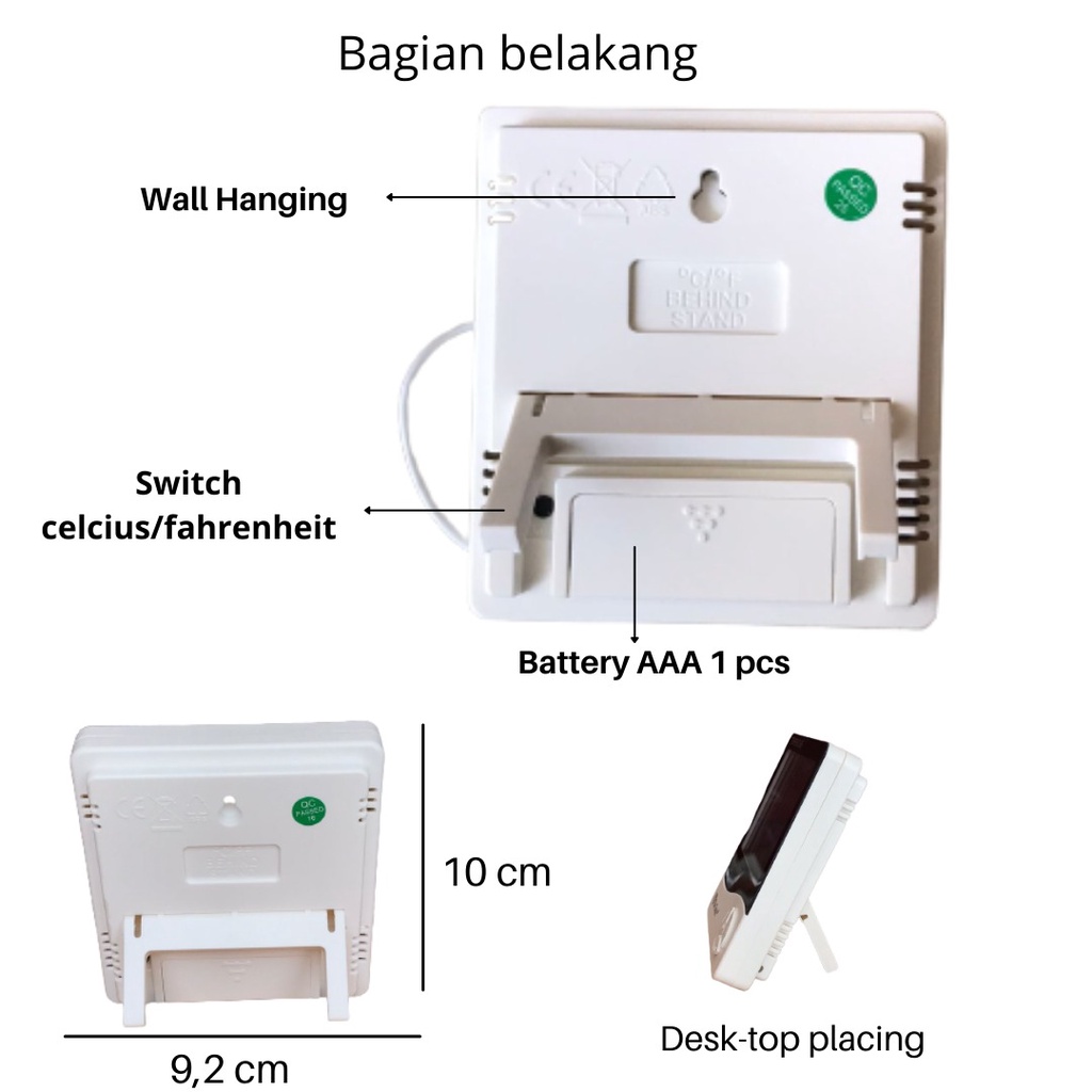 Termometer higrometer suhu ruangan -  Thermometer Higrometer temperature indoor outdoor HTC-2 DR GRAY