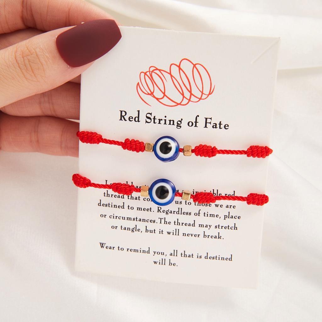 Black and red mixed color blue eyes 2 pack Red string of fate 7 knot eyes black and red rope lucky friendship woven adjustable paper card bracelet