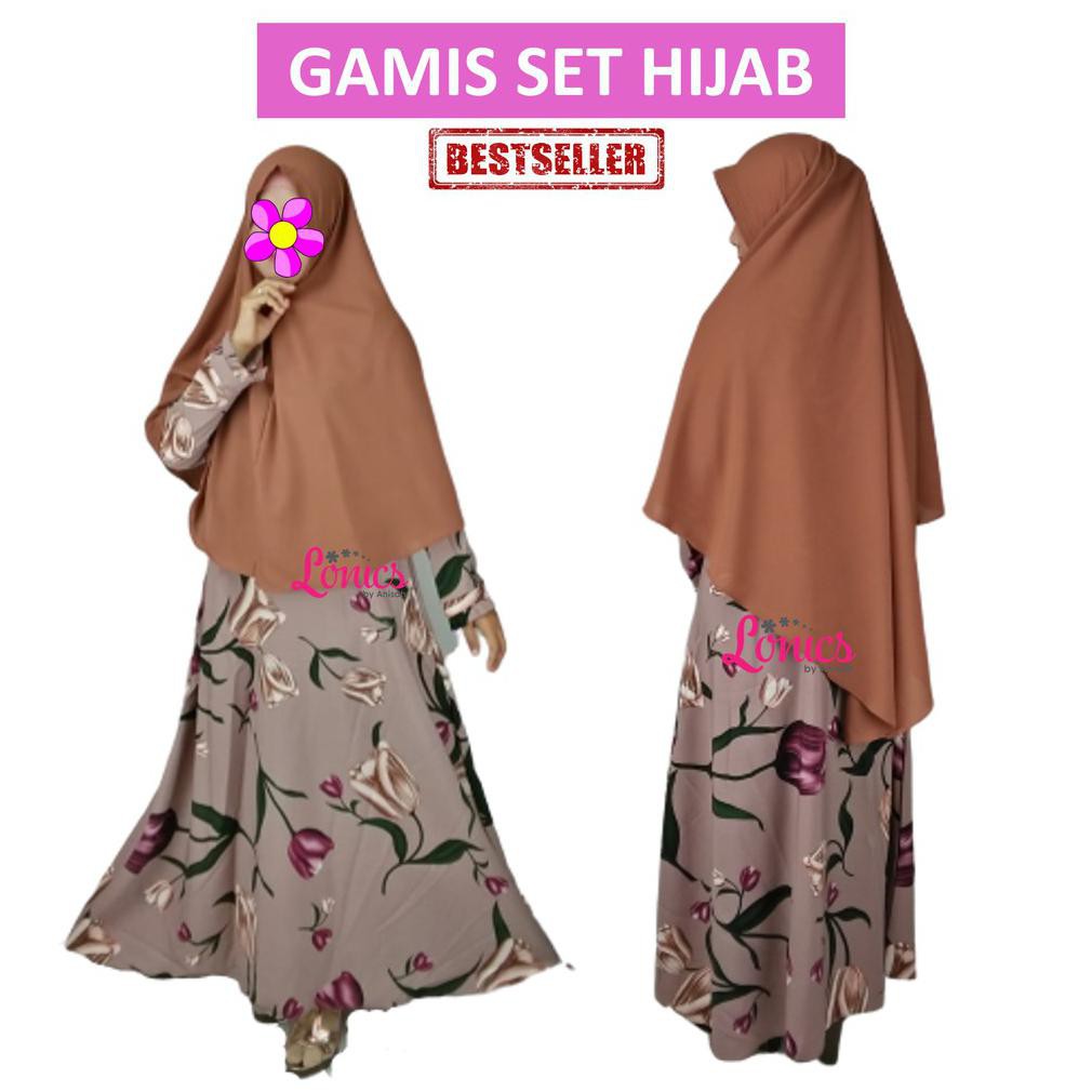 GAMIS SYARI SET HIJAB KHIMAR BAJU GAMIS WANITA TERBARU GAMIS MOTIF TULIP MONALISA WOLFIS