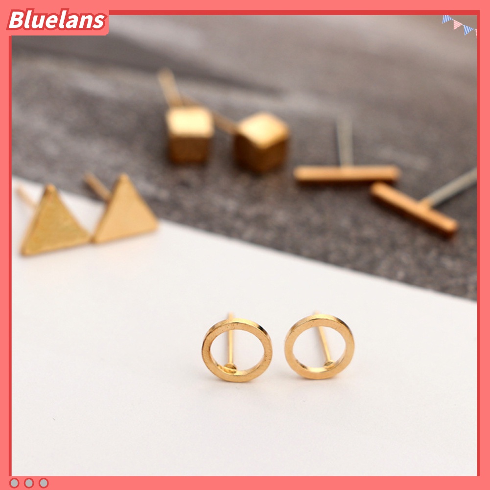 8pcs / Set Anting Stud Bentuk Geometris Persegi Segitiga Lingkaran Untuk Hadiah Wanita