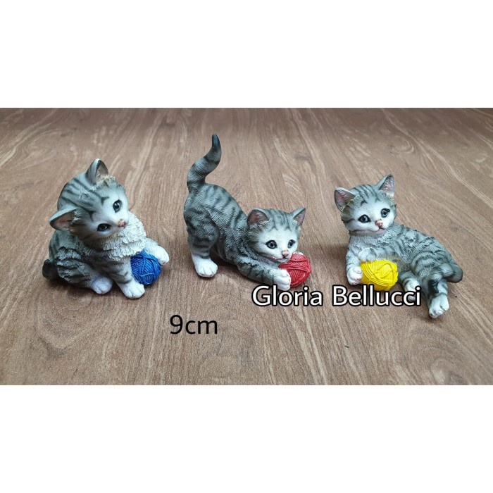 patung pajangan miniatur kucing abu benang persia anggora cat 