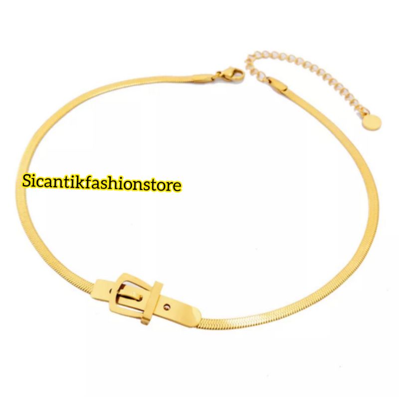 Kalung Titanium Liontin Motif gesper Gold Fashion Wanita Terlaris Anti Karat Tidak Luntur Kalung Wanita Terbaru