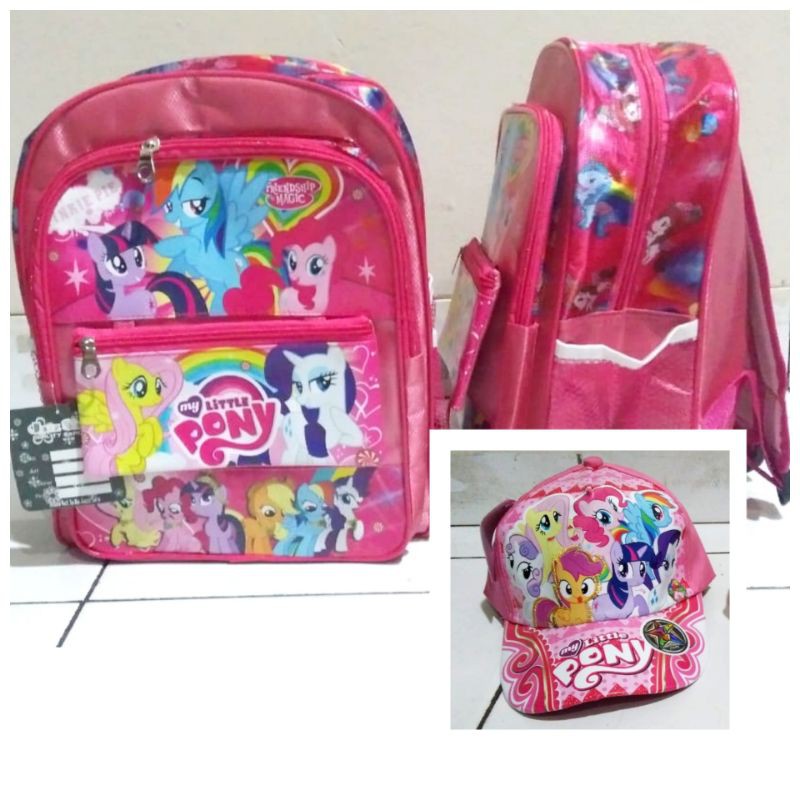 Paket kado Topi dan Tas ransel backpack anak perempuan karakter Little Pony unik bagus keren murah