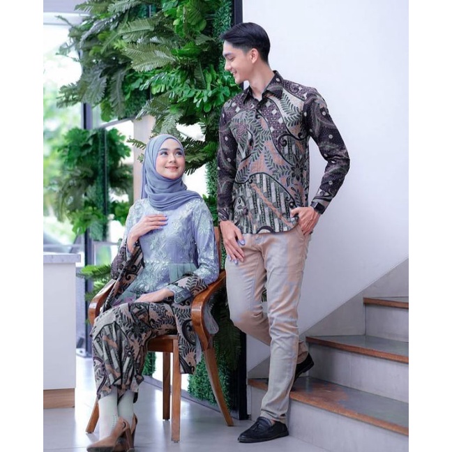 Kebaya batik couple annisa Dusty Grey batik coklat