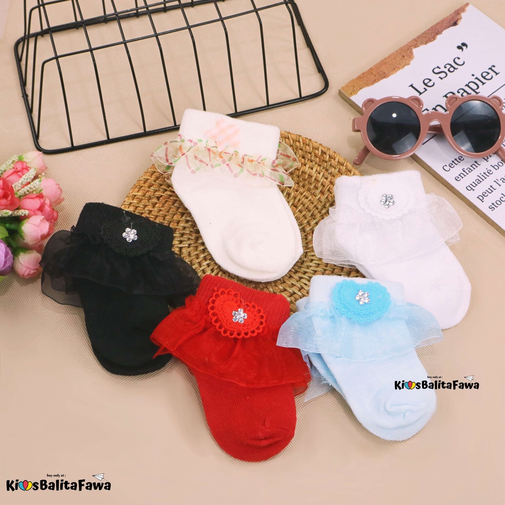 (IMPORT) Kaos Kaki Baby New Born 0-12 Bulan Pita Renda / Kids Socks Polos Bayi Perempuan Bahan Rajut Halus