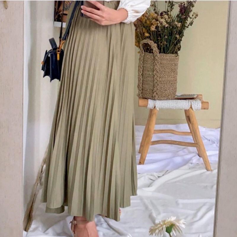 OLIVE TUA -Rok Plisket Premium / Rok Mayung Bahan Hyget Grade A / Shalch Trendy