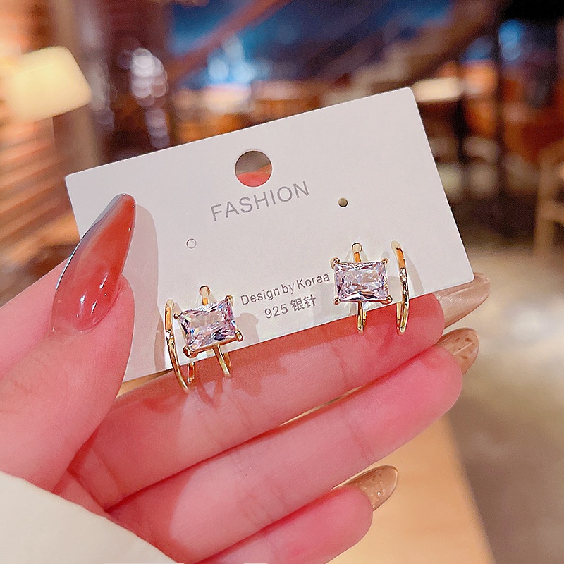 Anting Stud Zircon Geometris Bahan S925 Silver Needle