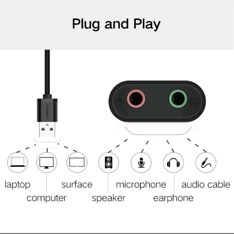 Ugreen Adapter Soundcard External usb 2.0 Converter Usb to Aux 3.5 mm