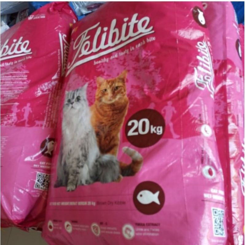 Felibite 20 kg bentuk ikan makanan kucing grab&amp;gojek