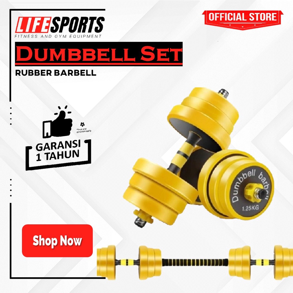 Jual LIFESPORTS New Alat Olahraga Fitness Gym Alat Latihan Beban Dumbbell Rubber Barbell Set