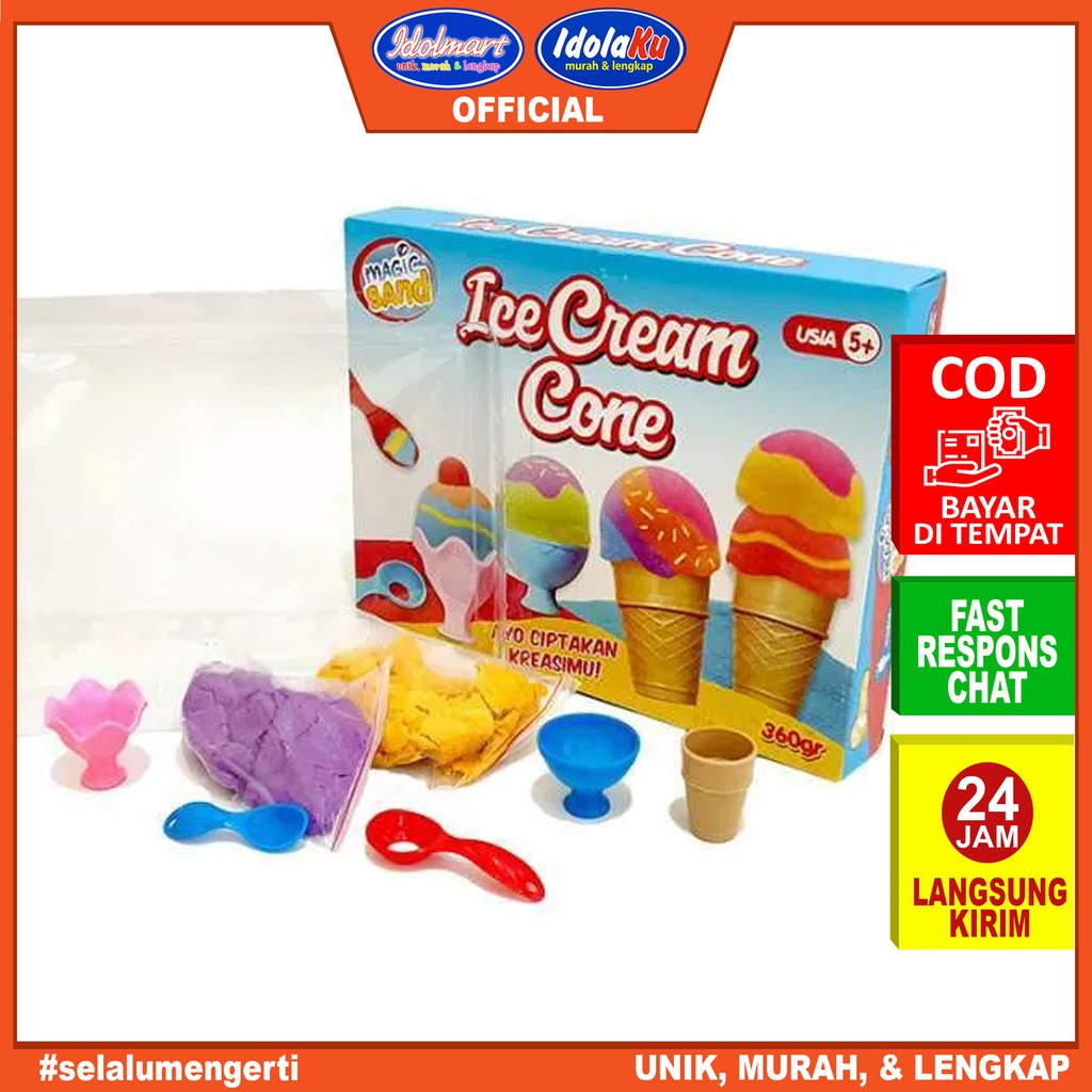 IDOLMART Fundoh Mainan Pasir /Magic Sand Ice Cream Cone / LOVELY CAKE Surabaya