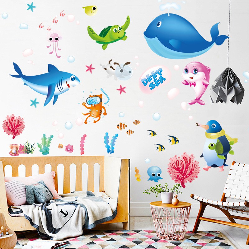 Reliza Wall Sticker Ikan Kamar Mandi Fish Toilet Shark Paus Stiker Dinding 7225