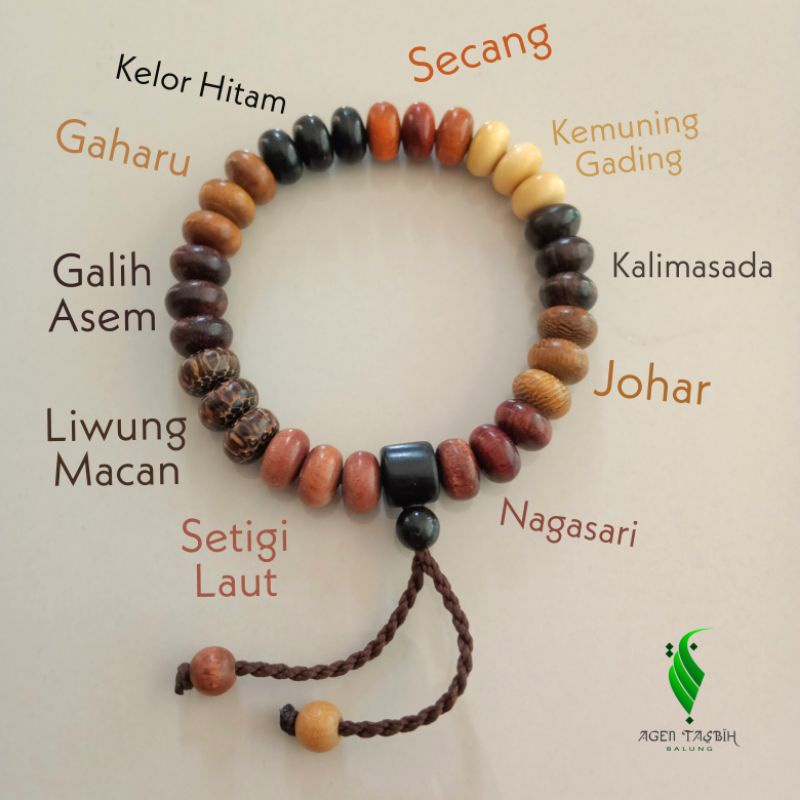 Gelang Kombinasi 10 Kayu Langka Nusantara Motif Pipih Size 6mm x 9mm Original!!