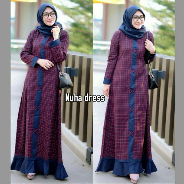 Nuha Dress By Nasywa Original Produk Gamis Premium Motif Kotak