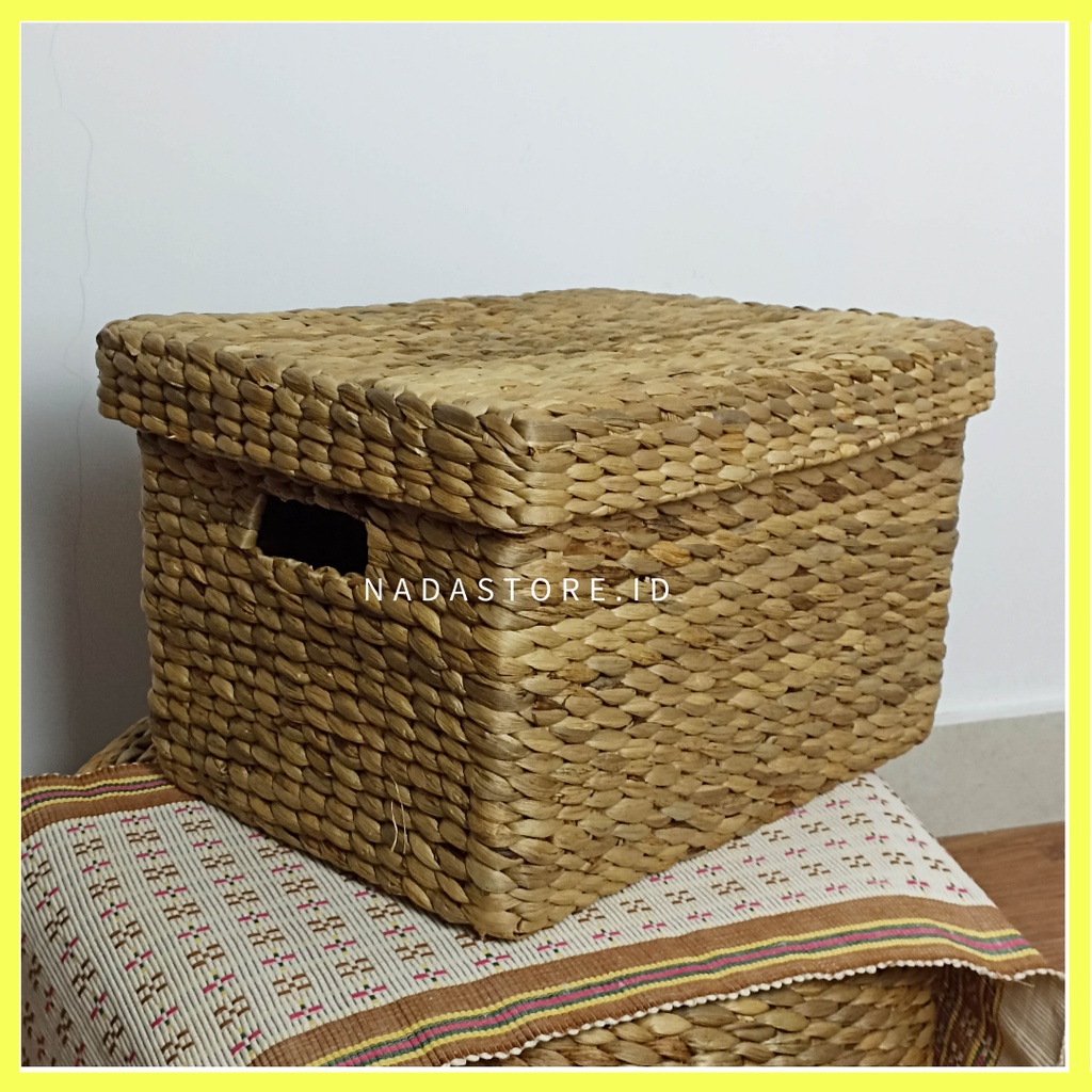 Natural Woven Hyacinth Storage Organizer Basket With Cover / box tutup / keranjang anyaman enceng