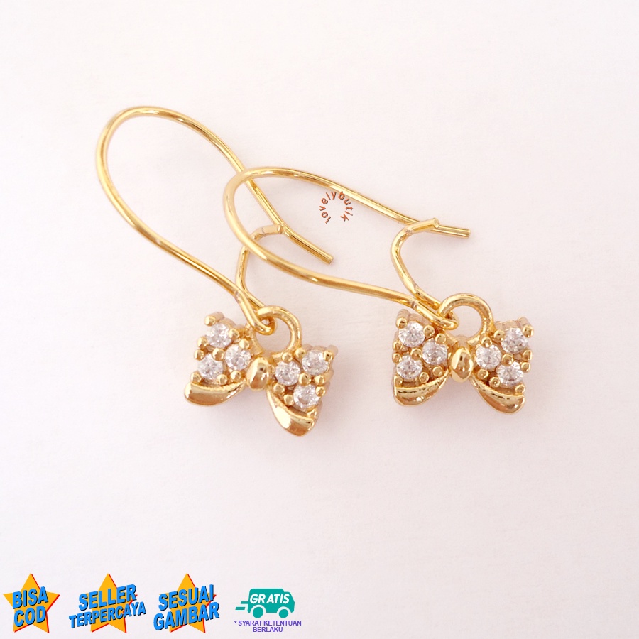 Lovelybutik - Anting Jurai Xuping Dewasa Lapis Emas Anti Karat Perhiasan Fashion Wanita Prit4 Anting Desi Bandul Pita Permata