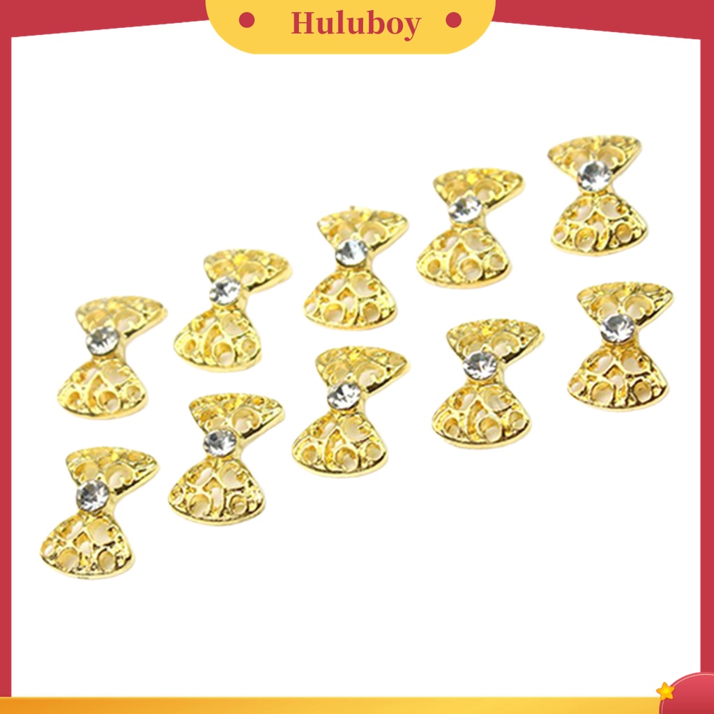 Huluboy Huluboy♡ 10pcs Stiker Kuku 3D Motif Pita Aksen Berlian Imitasi Bahan Alloy Untuk Kencan