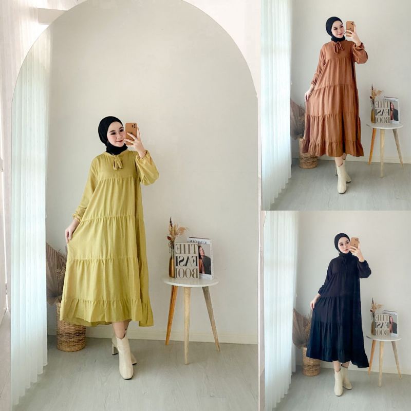 Dress Baju Wanita Gamis Premium Motif Polkadot  Midi Rayon Viscose