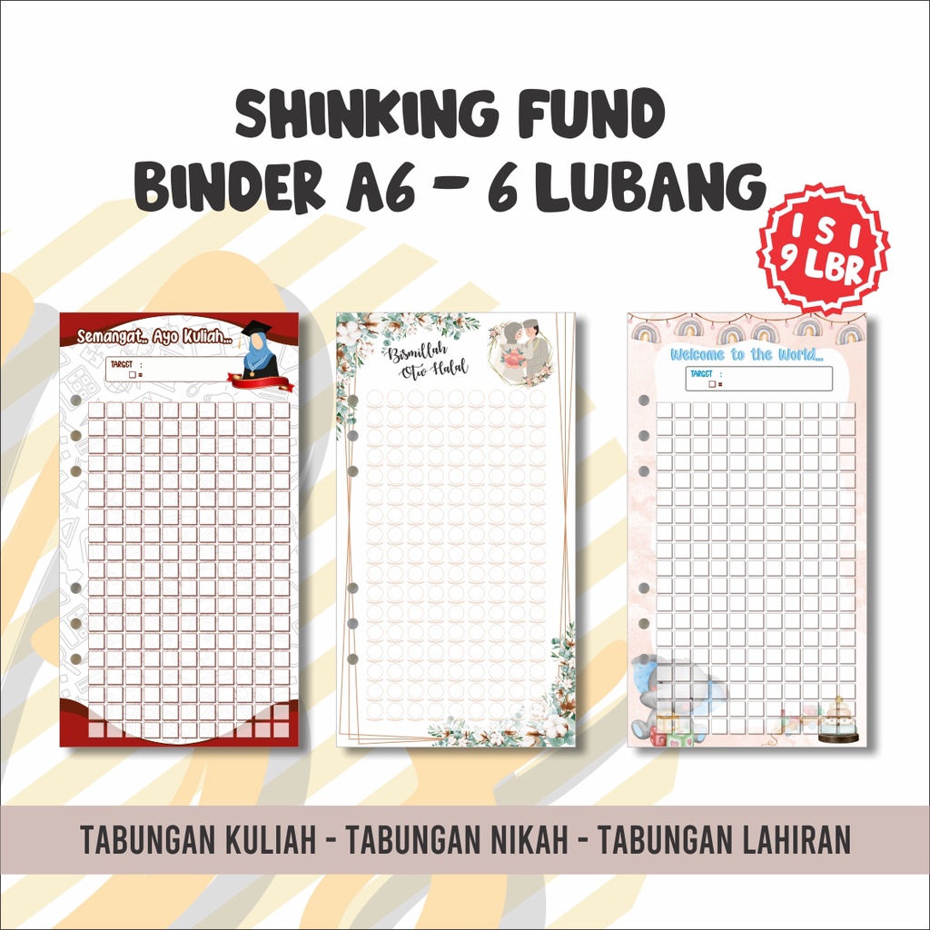 SHINKING FUND - TABUNGAN BINDER A6 - 6 LUBANG - TABUNGAN NIKAHAN - TABUNGAN SEKOLAH - TABUNGAN LAHIR