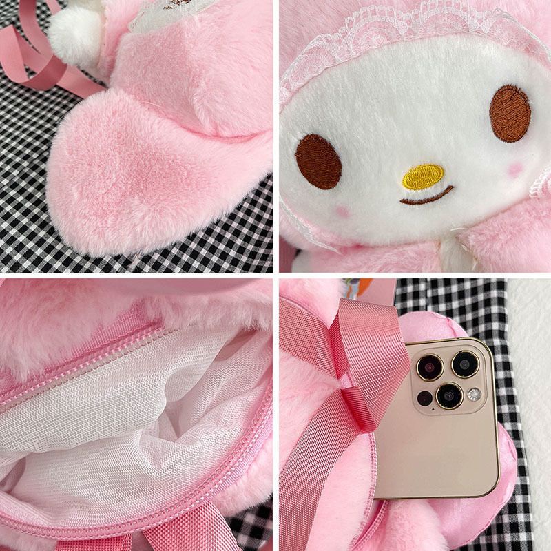 Tas Ransel Wanita Bulu Boneka Sanrio Character Contestants MY MELODY Multifungsi Bisa Ransel + Selempang Perempuan / Backpack Wanita Bulu Empuk Halus Lucu Imut Gemoy Karakter Kartun My Melody