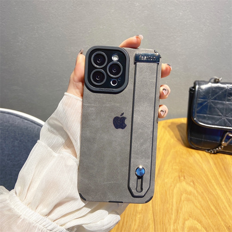 Soft case Pelindung Bahan Kulit Dengan Tali Pergelangan Tangan Tahan Banting Untuk iphone 11 pro max 12 13 pro max X Xs max XR