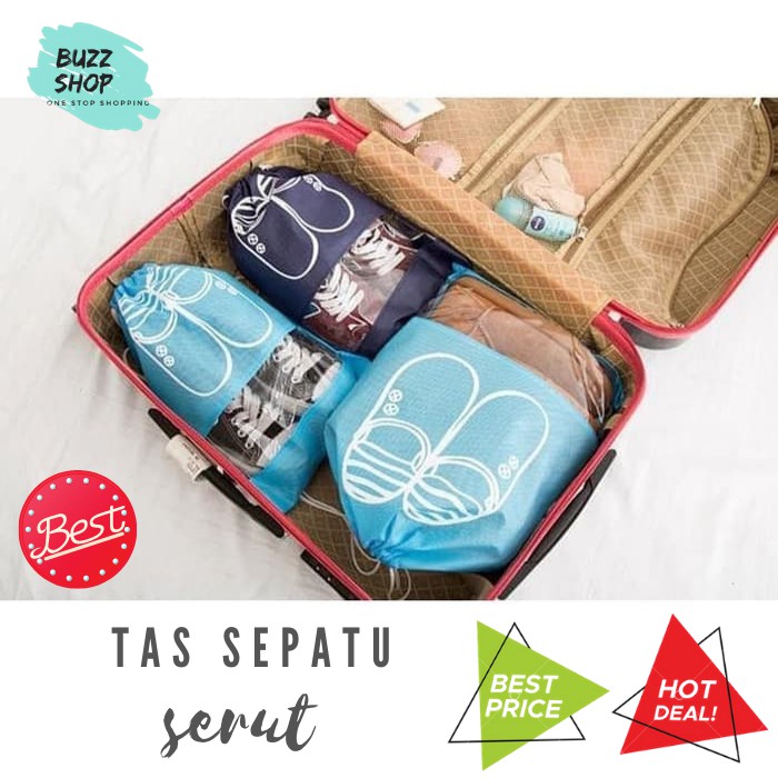 Tas Sepatu Serut / Kantong Sepatu Sandal/ Tempat Simpan Sepatu / Travel Shoes Bag Pouch MURAH