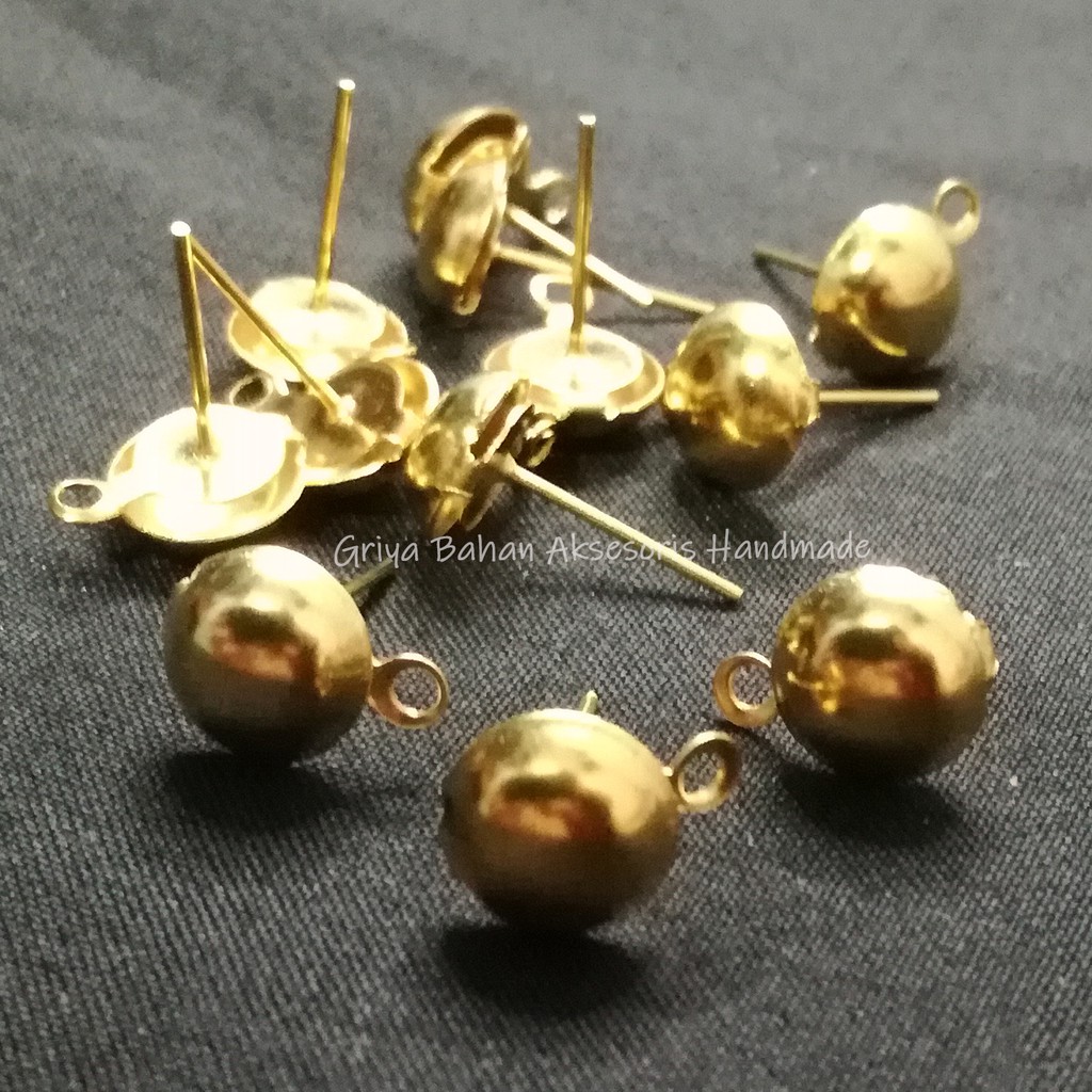 Tusuk Anting Cantol Bulat Emas 8 MM Bros Bahan Anting Gelang Kalung Aksesoris Craft Kerajinan Handma